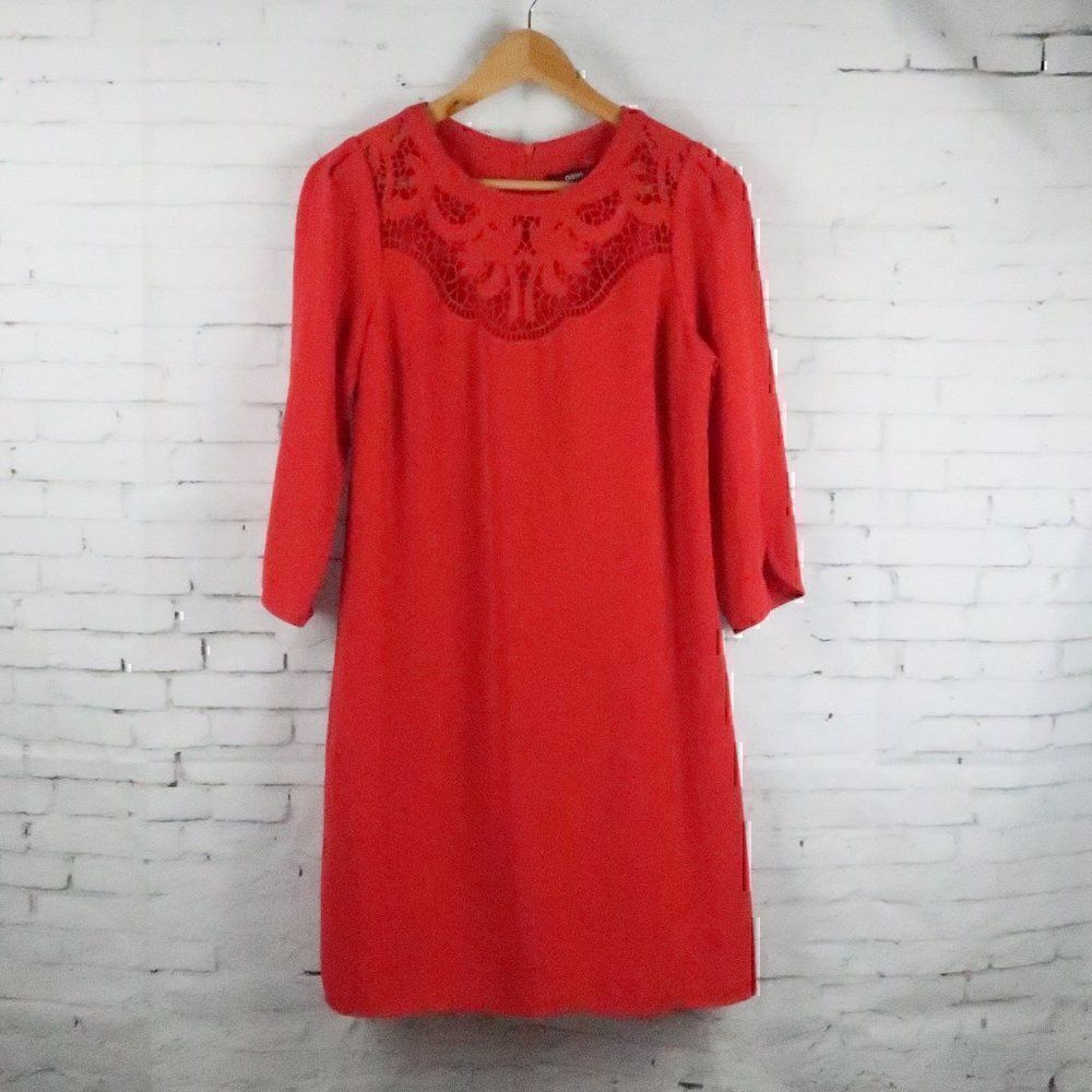 OASIS RED ROUND NECK 1/2 SLEEVE MIDI SHIFT DRESS WITH CUT OUT DETAIL SIZE 8